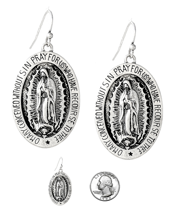 Religious theme oval earring - guadalupe