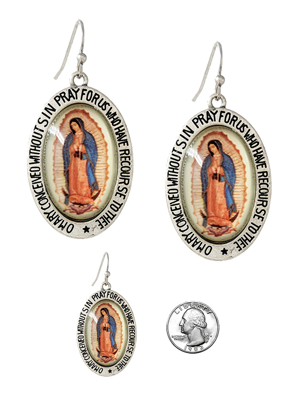 RELIGIOUS THEME OVAL CABOCHON EARRING - GUADALUPE