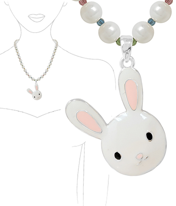 EASTER THEME EPOXY BUNNY PENDANT NECKLACE SET