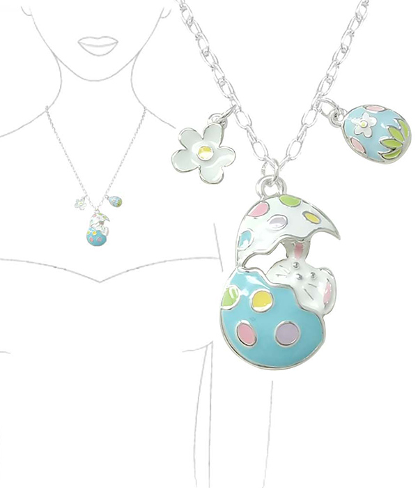 EASTER THEME EPOXY  BUNNY AND EGG  PENDANT NECKLACE SET