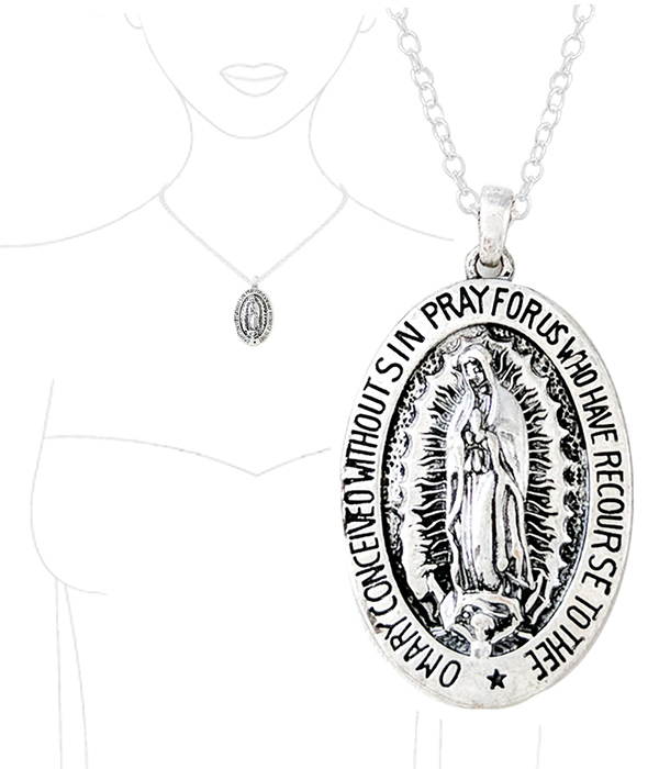 Religious theme oval pendant nec klace - guadalupe