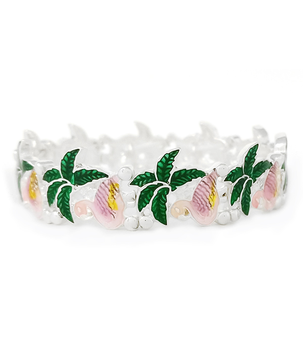 TROPICAL THEME MULTI EPOXY FLAMINGO AND PALM TREE STRETCH BRACELET