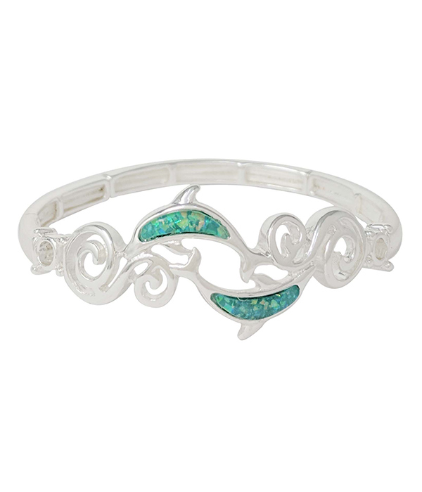 SEALIFE THEME OPAL DOLPHIN STRETCH BRACELET