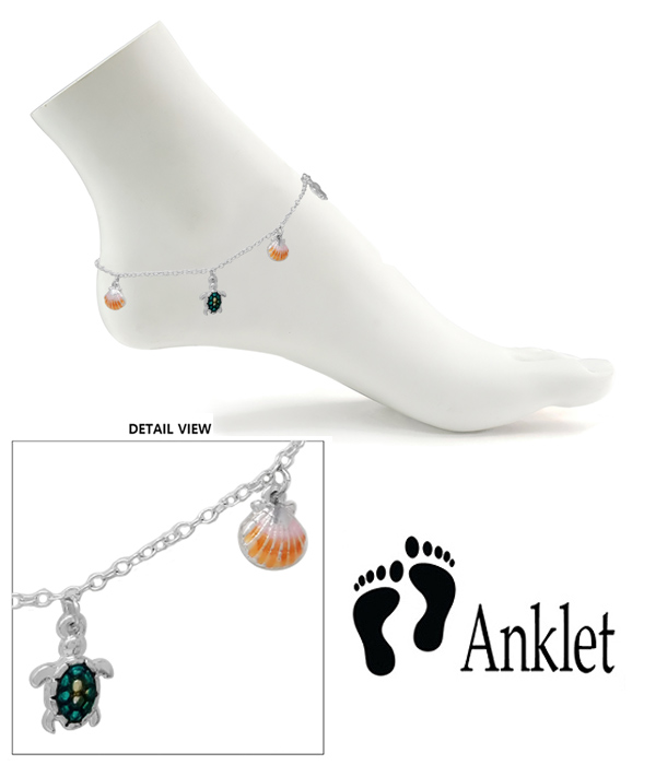 SEALIFE THEME CHARM ANKLET - TURTLE SHELL