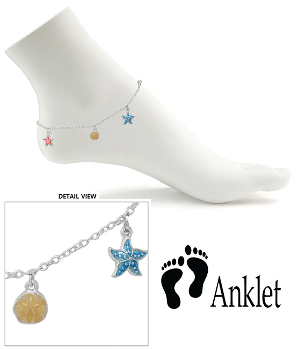 SEALIFE THEME CHARM ANKLET - STARFISH SANDDOLLAR