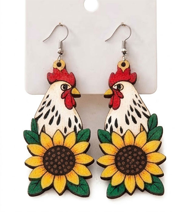 Farm chicken wood earring - sunflower