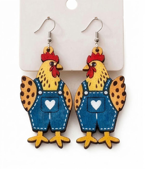 Farm chicken wood earring - jean