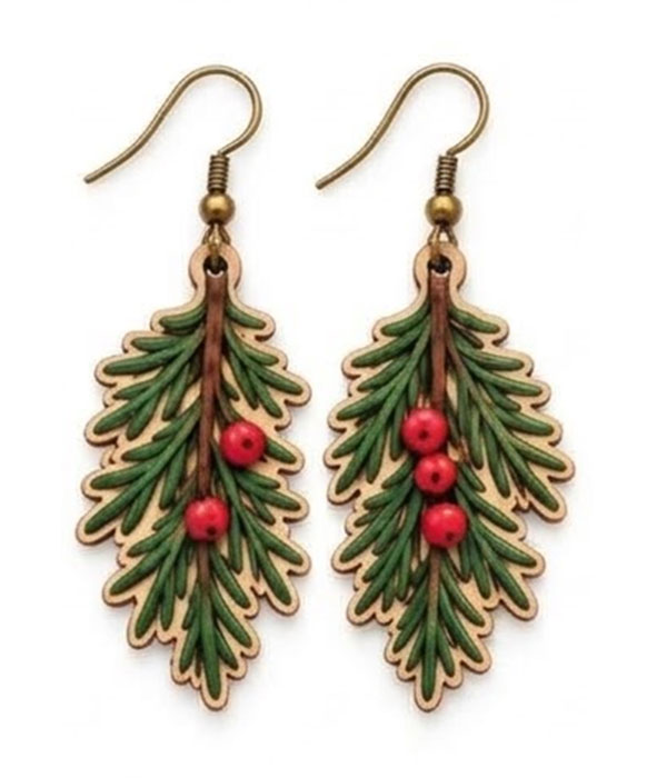 Pine tree wood earring