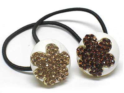 Crystal stud dual flower pattern dome pony tail holder