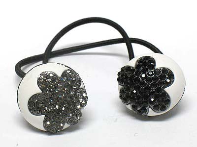 Crystal stud dual flower pattern dome pony tail holder