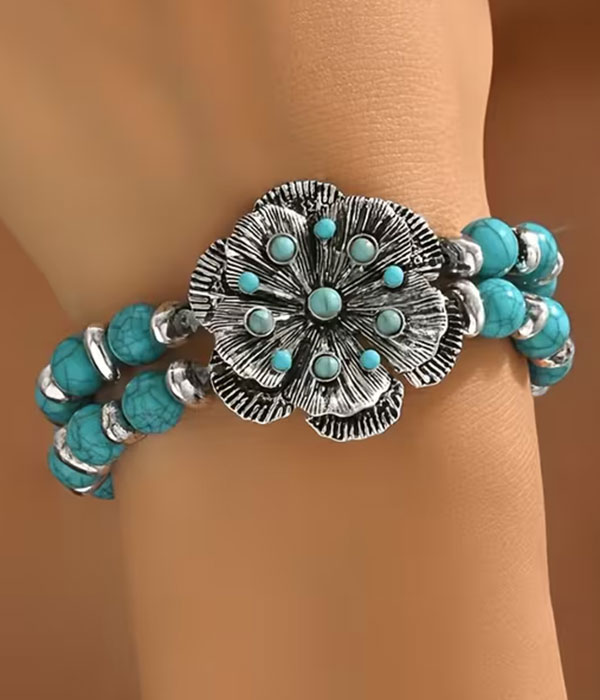 Turquoise flower double stretch bracelet