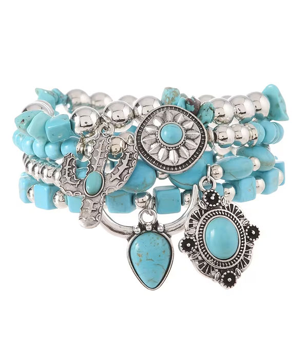 Turquoise mix 4 stretch bracelet set