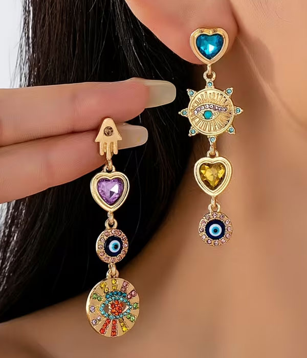 Evil eye and hamsa drop earring