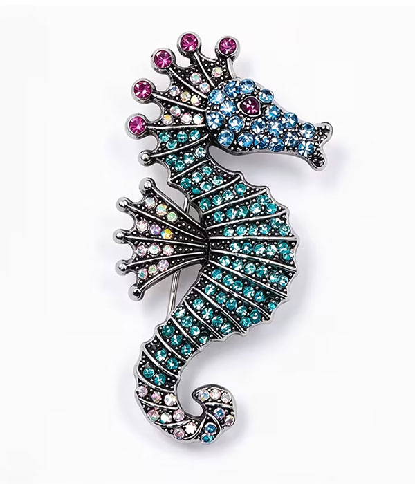 Crystal seahorse brooch or pin