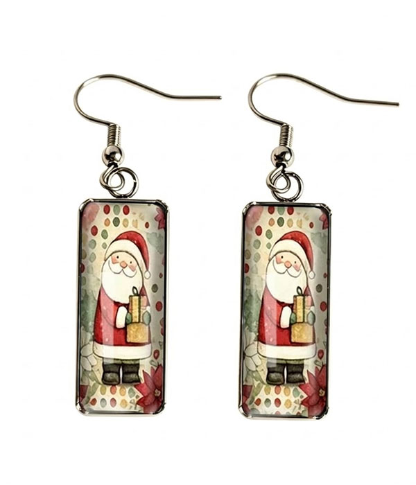 Christmas theme puffy glass earring - santa