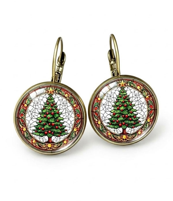 Christmas theme puffy glass earring - tree