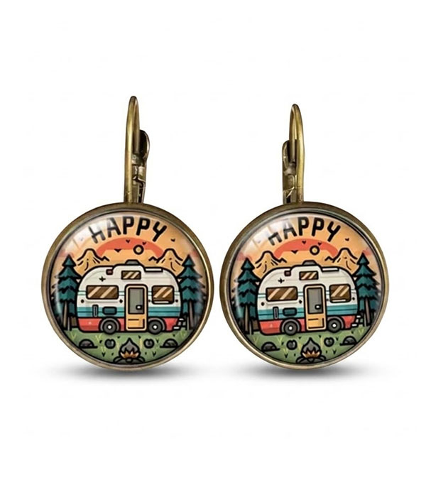 Happy camper puffy glass earring