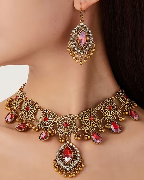 Vintage indian choker necklace and earring set
