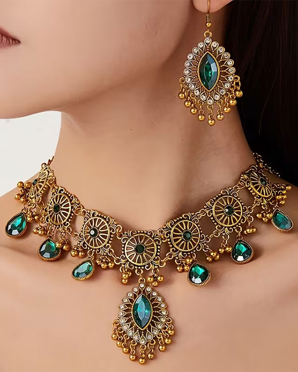 Vintage indian choker necklace and earring set