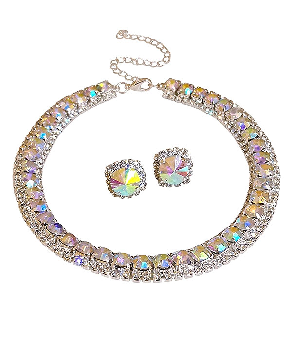 Rhinestone choker necklace and earring set