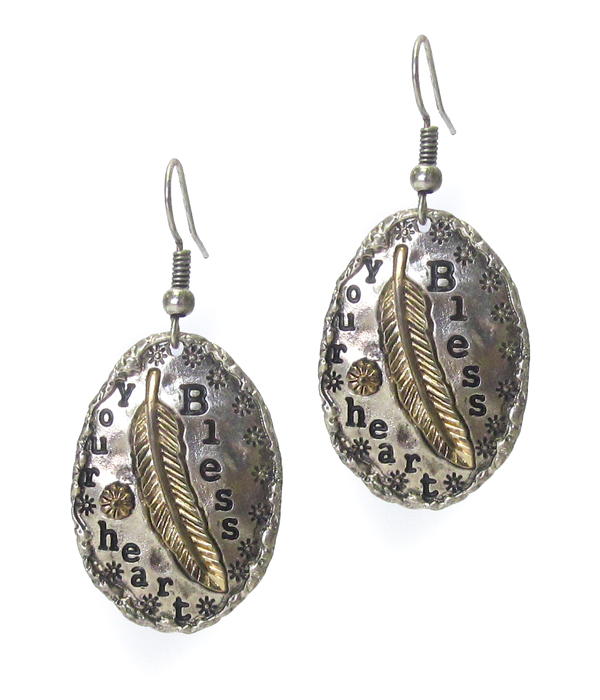 Oval plate drop earring - bless your heart