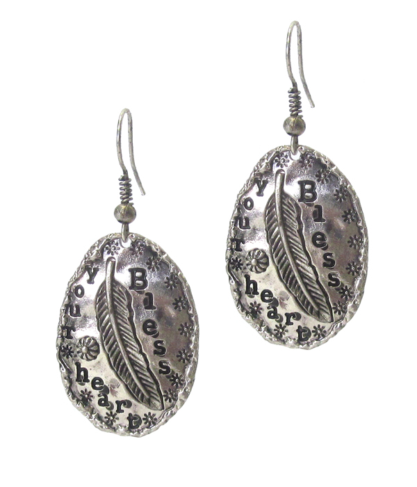 Oval plate drop earring - bless your heart
