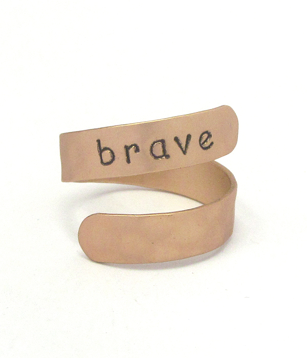 Religious inspiration brass swirl ring - brave