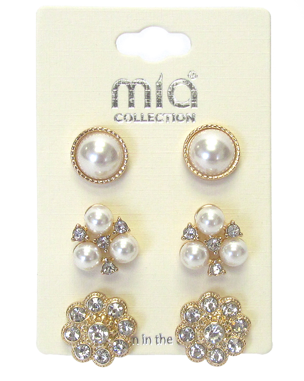 Crystal and pearl mix 3 pair earring set