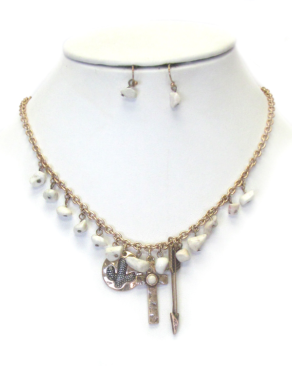 Cactus and cross charm pendant necklace set