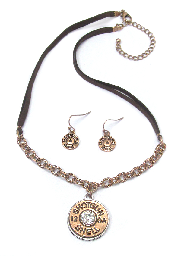 Bullet pendant and leatherette chain necklace set