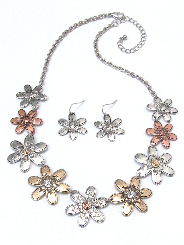 MULTI FLOWER LINK NECKLACE SET