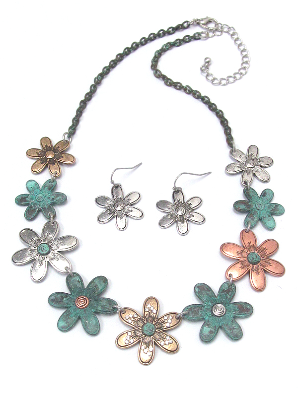 MULTI FLOWER LINK NECKLACE SET