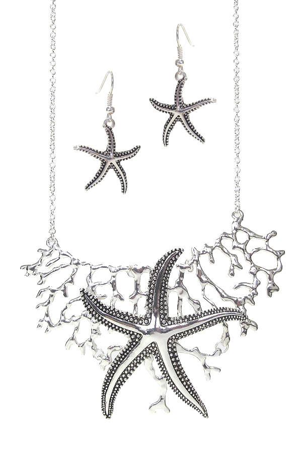 SEALIFE THEME PENDANT NECKLACE SET - STARFISH AND CORAL