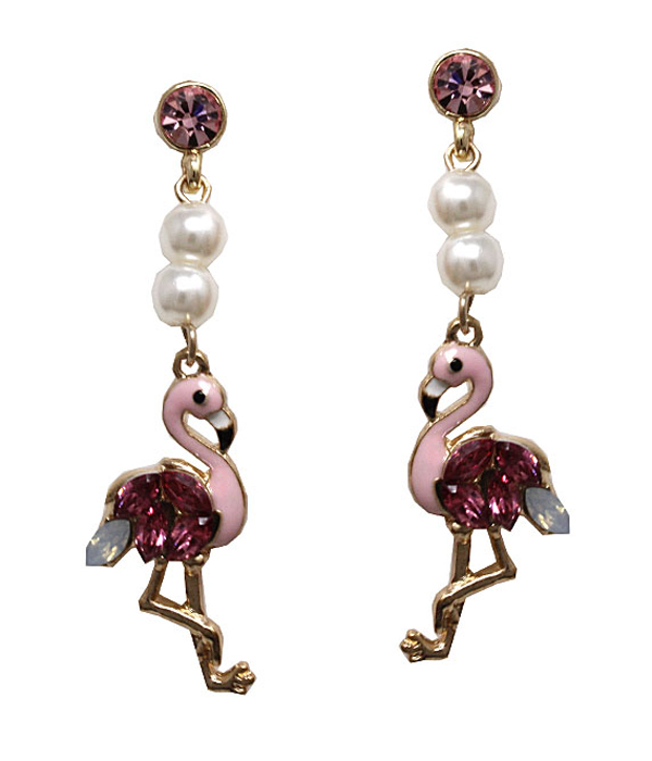 Freshwater pearl and flamingo drop earring