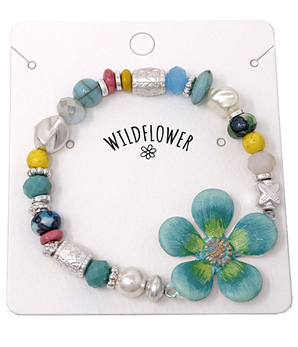 FLOWER AND MULTI BEAD MIX STRETCH BRACELET