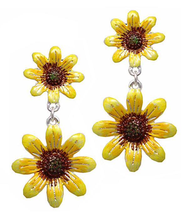 GARDEN THEME DOUBLE SUNFLOWER DROP EARRING