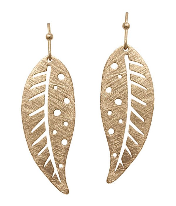 Scratch metal leaf earring - brass - brass metal