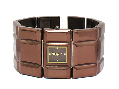 Wide metal bracelet watch
