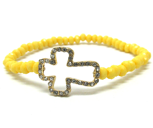 CRYSTAL CROSS AND MULTI ACRYL BALL STRETCH BRACELET