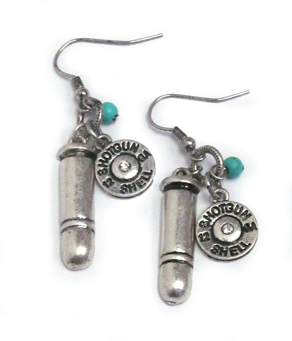 Metal textured bullet fish hook earrings 