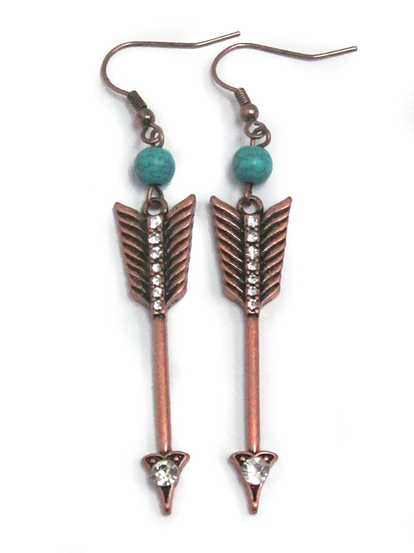 Metal textured bow and arrow earrings 