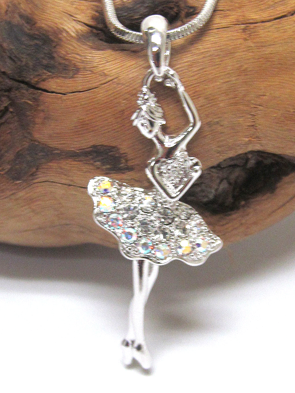 Made in korea whitegold plating crystal ballet theme pendant necklace