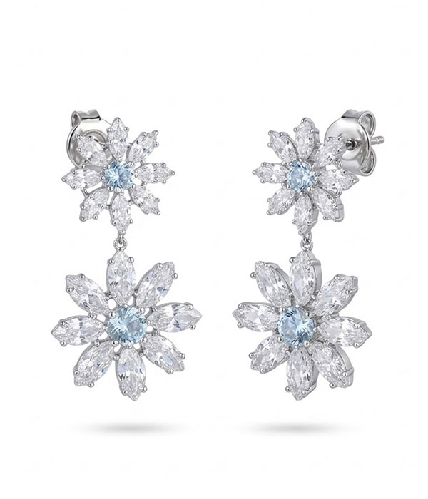 Crystal double flower drop earring
