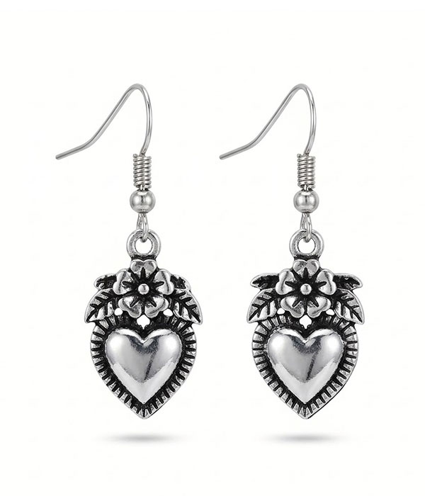 Flower and heart earring
