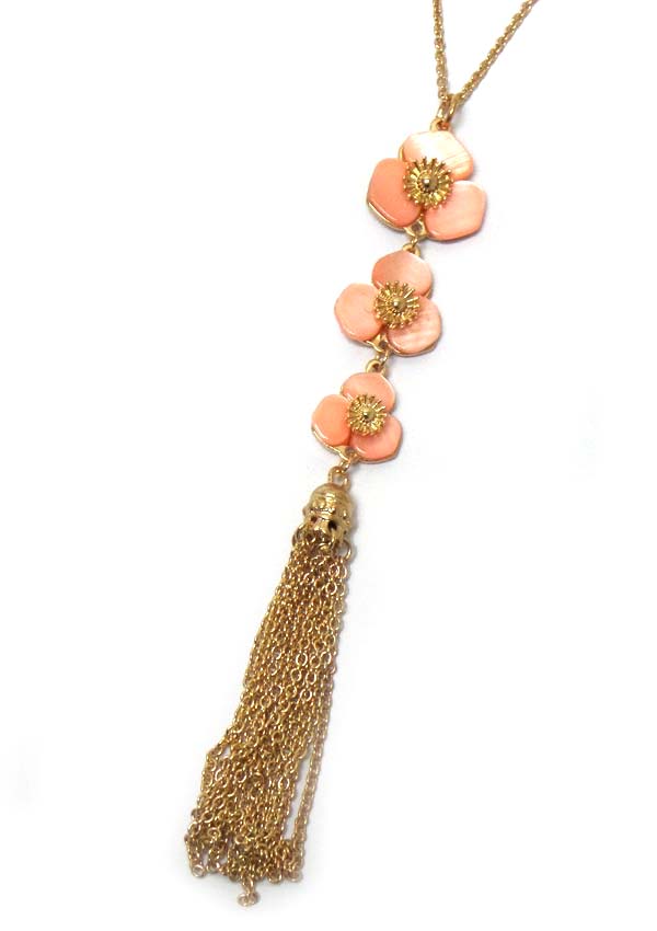 Long shell flower with tassel drop necklace