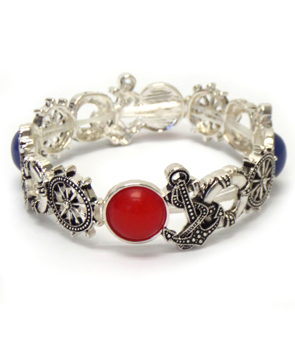 Anchor and wheel stretch bracelet