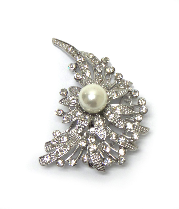 Crystals with pearl center brooch 
