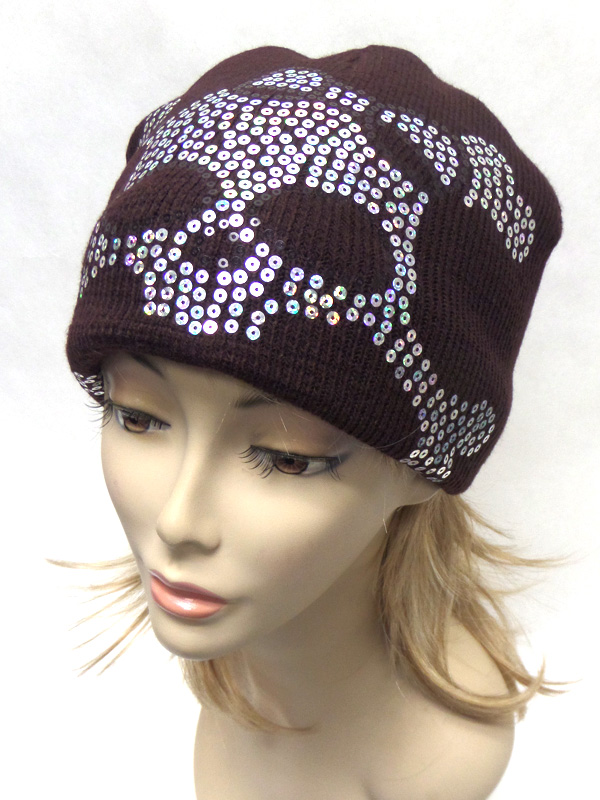 Skull sequin beanie hat