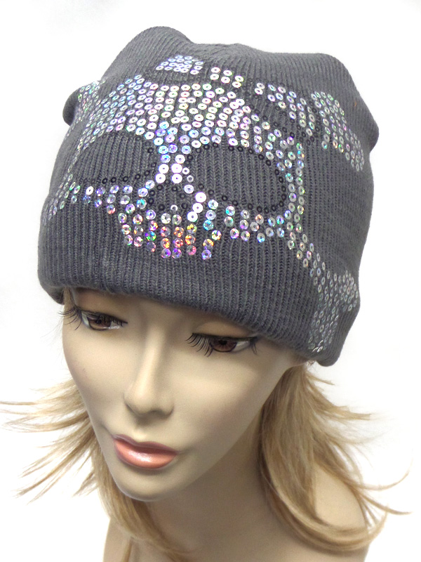 Skull sequin beanie hat