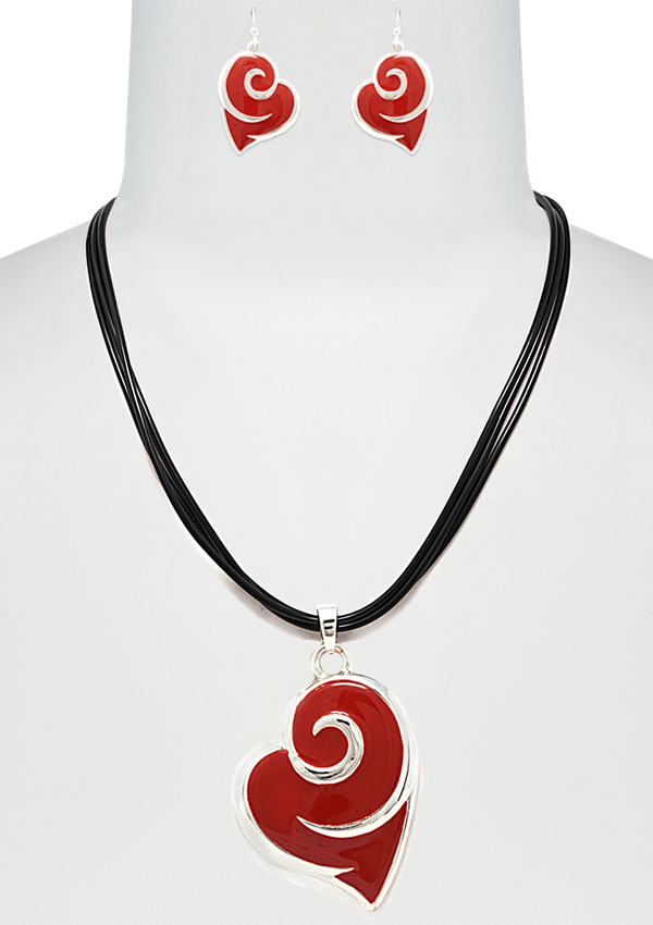EPOXY PENDANT AND CORD CHAIN NECKLACE SET - HEART WAVE